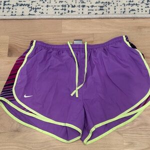 Nike Purple Athletic Shorts with Neon Yellow Trim
